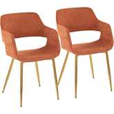 Margarite Dining Accent Chair in Gold & Orange Fabric (Set of 2)